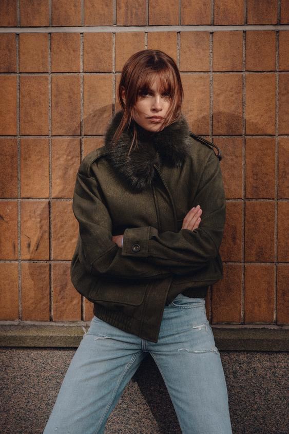 REMOVABLE COLLAR FAUX SUEDE JACKET | Zara US