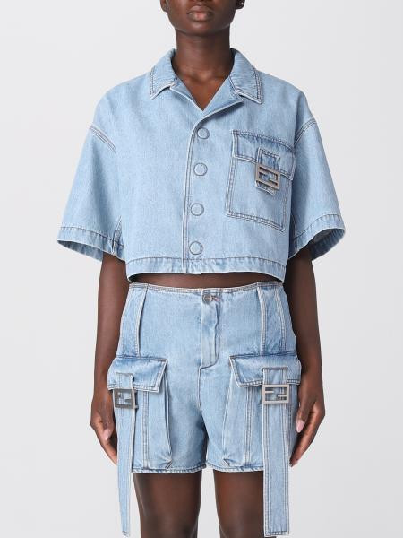 FENDI: Camicia in denim - Azzurro | Camicia Fendi FLF733ANP1 online su GIGLIO.COM | Giglio.com - Global Italian fashion boutique