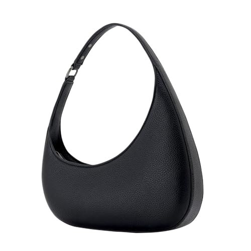 Cyashipin Small Black Leather Purse for Women Trendy Crescent Shoulder Bag Handmade Lightweight Dressy Evening Clutch (Black) | Amazon (US)