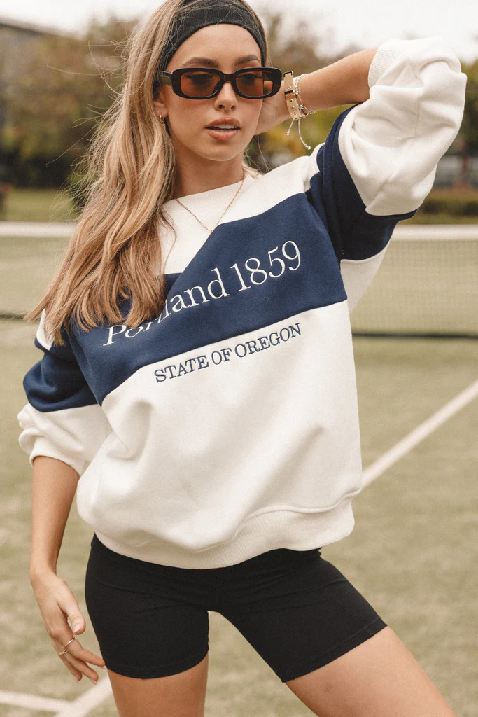 Portland Colorblock Oversized Sweatshirt - White Navy | Petal & Pup (US)
