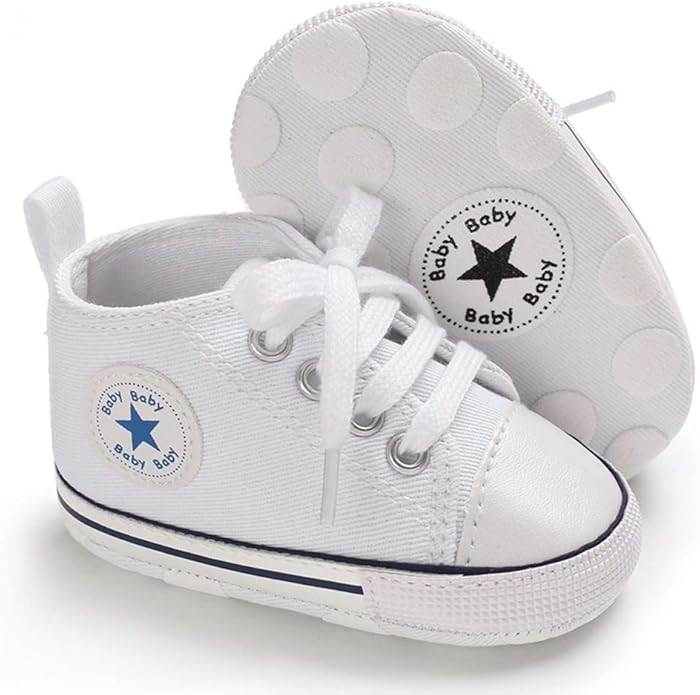 Baby Boys Girls Star High Top Sneaker Soft Anti-Slip Sole Newborn Infant First Walkers Canvas Den... | Amazon (US)