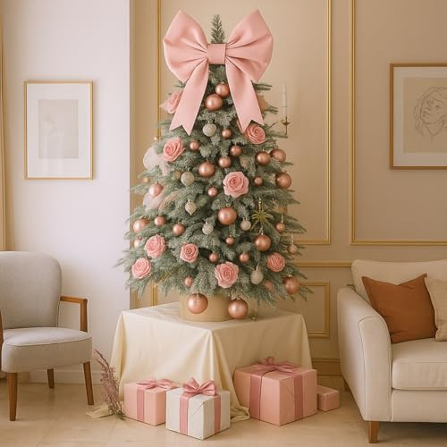 Leinuosen Large Pink Bow Christmas Tree Topper 30 x 31 Inch Pink Bow Christmas Tree Decor Big Coquette Bowknot Twist Tie Wreath Wall Hanging Decorations for Xmas Wedding Bridal Shower Birthday | Amazon (US)