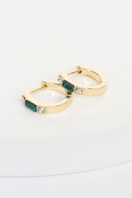 With All My Love Gold and Green Rhinestone Mini Hoop Earrings | Lulus (US)