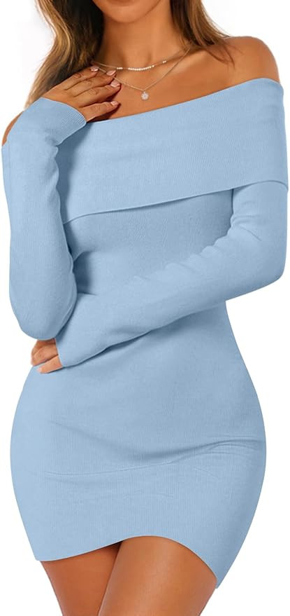 MEROKEETY Women's Sexy Off Shoulder Sweater Dress 2025 Fall Long Sleeve Bodycon Club Night Out Mi... | Amazon (US)