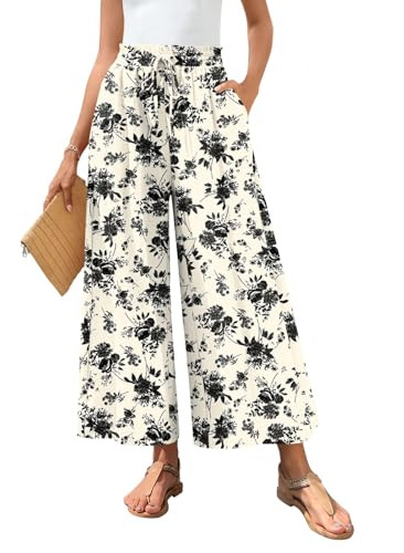Bestbee Women's Wide Leg Palazzo Pants Dressy Casual Gaucho Cropped Pants Elastic Waist with Pock... | Amazon (US)