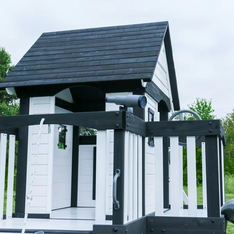 Backyard Discovery Canyon Creek White Cedar Wood Swing Set, Slide, Clubhouse, Rock Wall | Walmart (US)