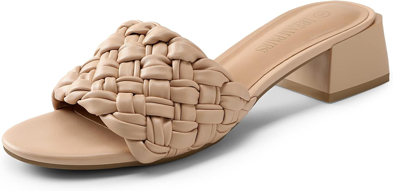DREAM PAIRS Women's Braided Heels Open Toe Slip On Low Block Chunky Dressy Slide Sandals | Amazon (US)