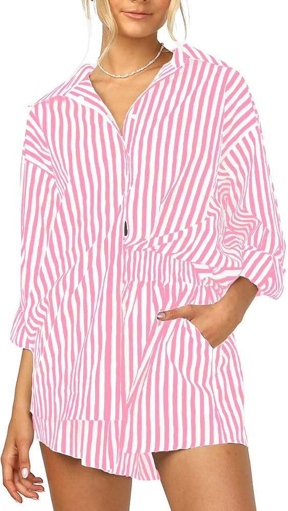 ISZPLUSH Women’s 2 Piece Casual Sets Outfits Sets Relaxed Long Sleeve Shirt Loose High Waisted ... | Amazon (US)