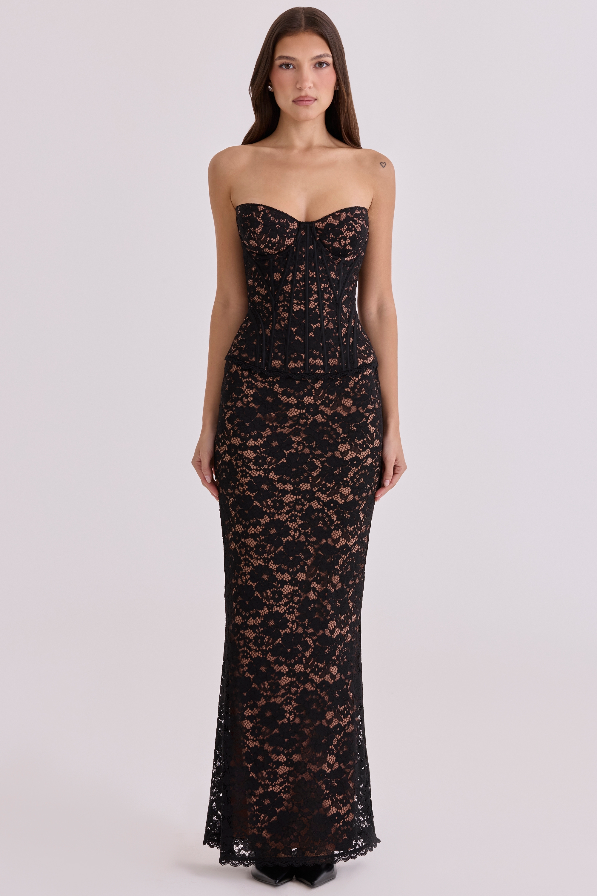 black + blush lace corset maxi dress | House of CB