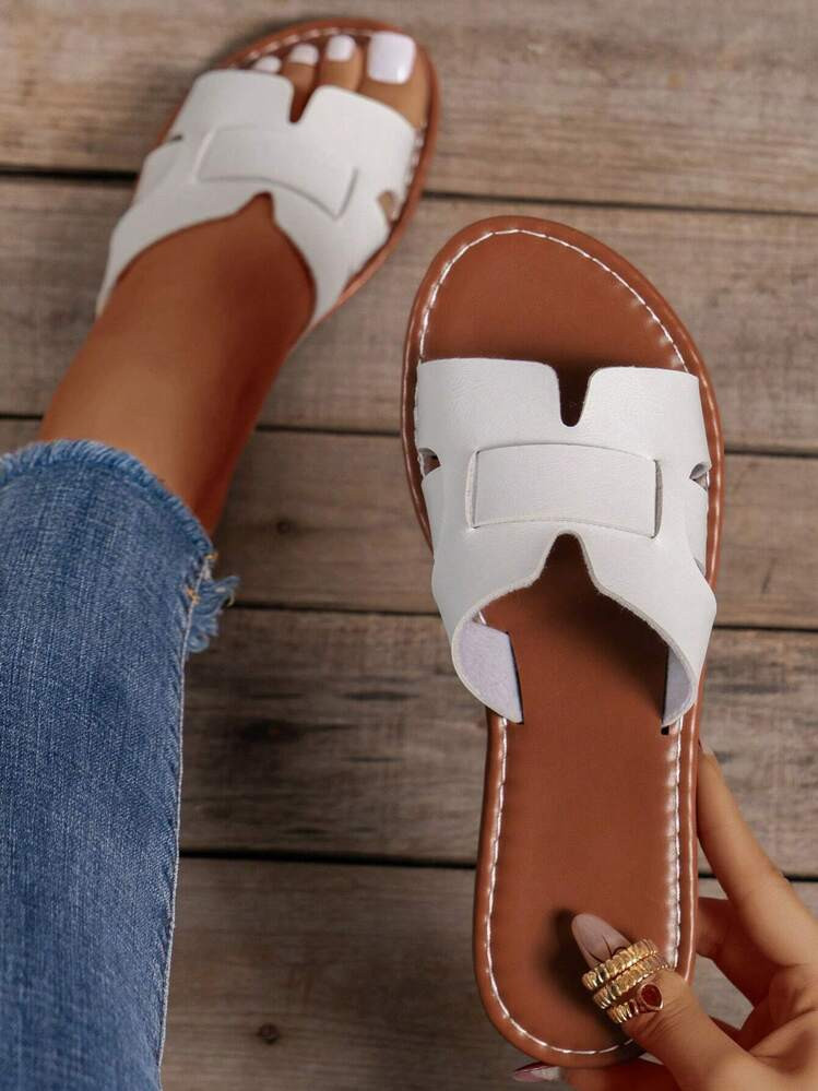 Korean Version Women's Casual Flat Slippers Summer Beach Sandals Open Toe Braided Roman Style Slip-On Women's Slippers, Fashionable With Skirts Or Going To The Beach In Summer, French Style Slippers, Bohemian Style Toe Flat Sandals For Beach Vacation, Simple Slip-On For Walking The Beach | SHEIN