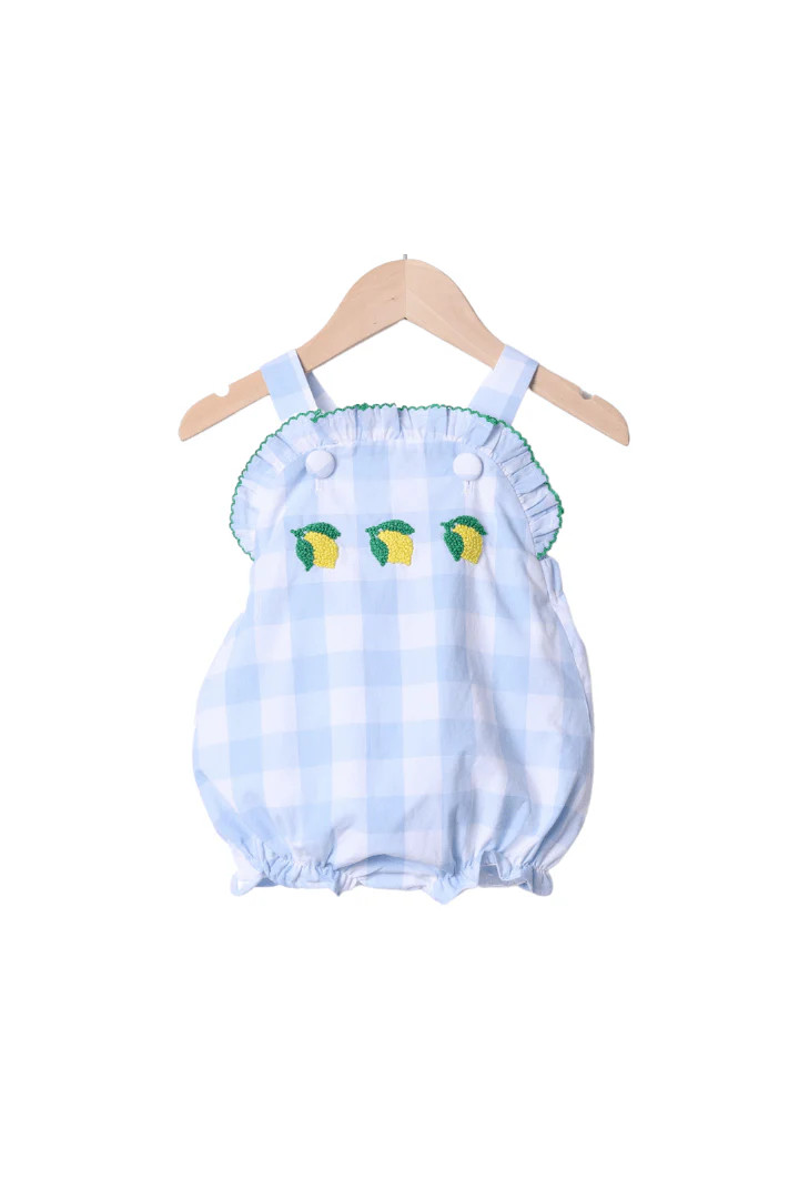 French Knot Lemon Blue Gingham Bubble | The Smocked Flamingo