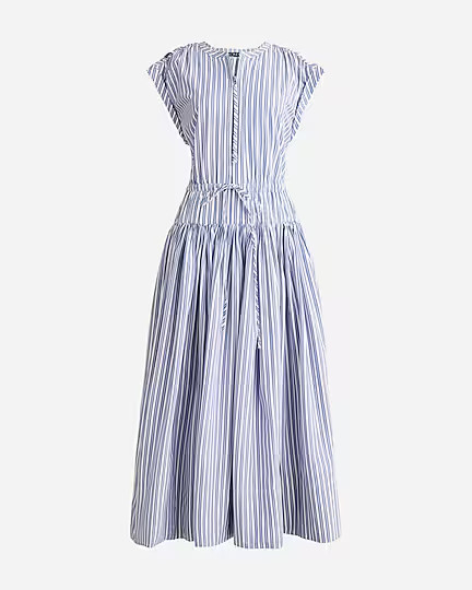 Drop-waist midi dress in striped cotton poplin | J. Crew US