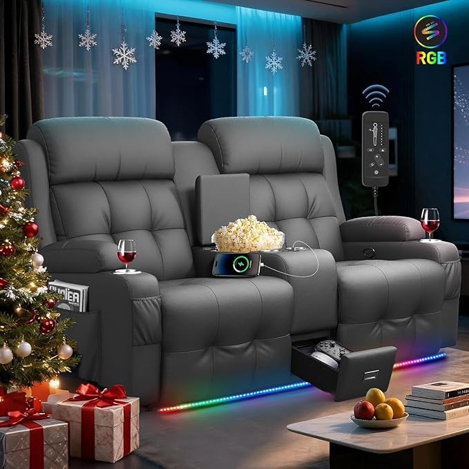 Home Theater Seating Loveseat Recliner Sofa, Massage Reclining Couch with LED Lights, USB, Center... | Amazon (US)