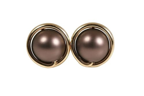 Gold Brown Pearl Stud Earrings Handmade Jewelry | Amazon (US)