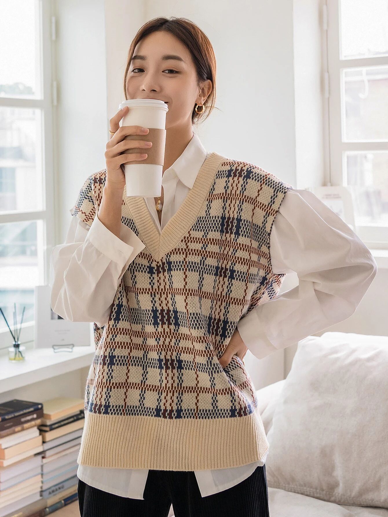 DAZY Plaid Pattern Sweater Vest Without Blouse | SHEIN