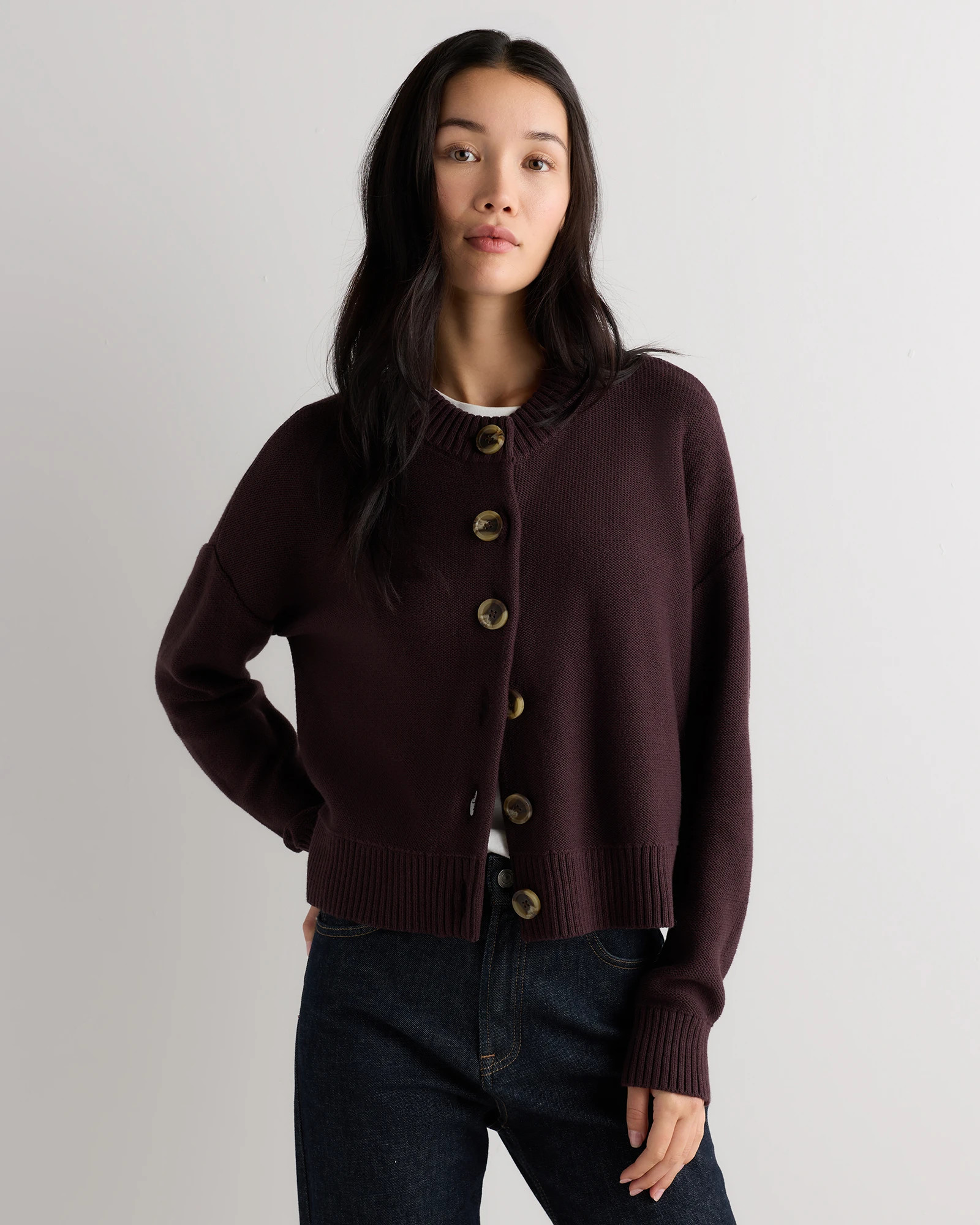 Quince | Women's Cropped Cardigan Sweater in Camel, Size Large, Organic Cotton | Quince