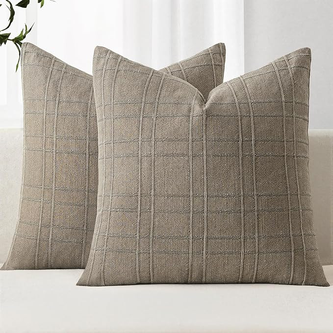 MIULEE Decorative Linen Check Euro Shams Throw Pillow Covers Neutral Farmhouse Vintage Pillow Cov... | Amazon (US)