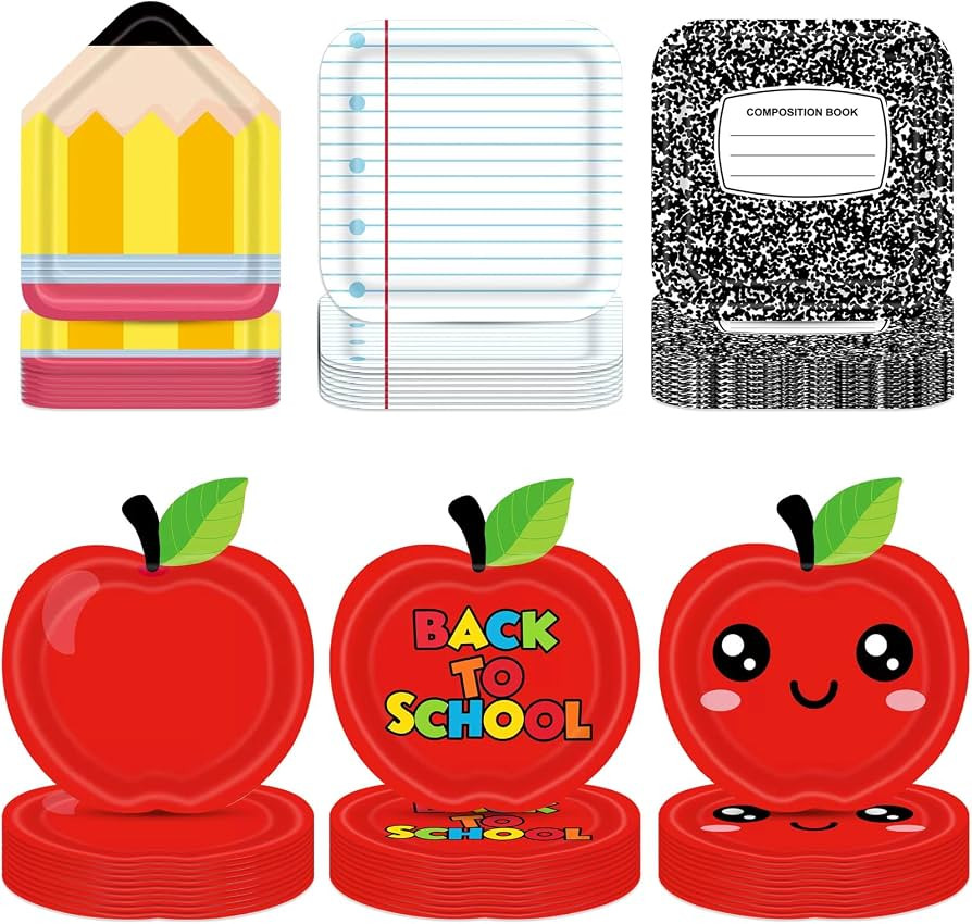 60 Pcs Back to School Party Supplies, Apple Plates Pencil Plates and Notebook Plates, First Day o... | Amazon (US)