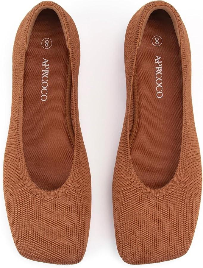 AprCoco Women's Wide Toe Box Flats Square Toe Ballet Shoes Washable Knit Lightweight Slip On Walk... | Amazon (US)