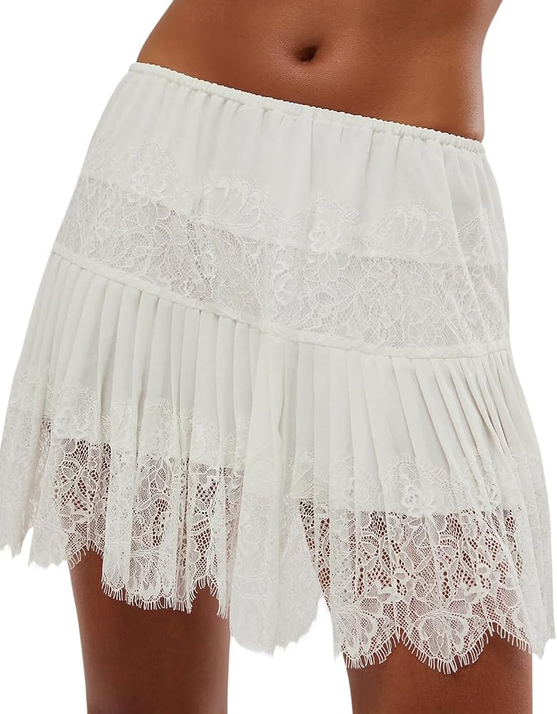 Women Y2k Lace Mini Skirt Ruffle Layered Flowy Half Slip Skirts Underskirt | Amazon (US)