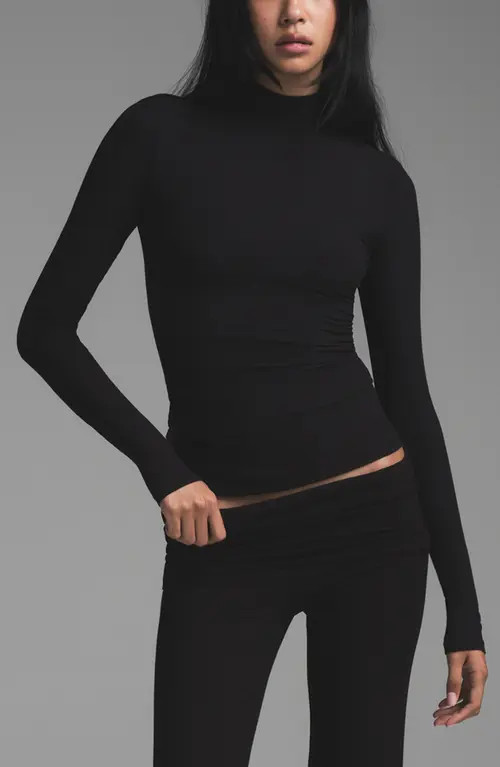 SKIMS Soft Lounge Mock Neck Long Sleeve Top in Onyx at Nordstrom, Size Medium | Nordstrom