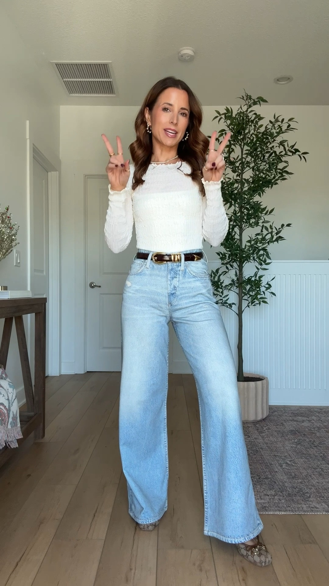 Casual outfit. Elevated casual. Winter style. Sweatpants jeans. Winter outfit. Rag & Bone Miramar Sofie Ankle-Length Pants Cotton Terry in 23 - size down in these because they run big! Zipper and button closure! My outfit of the day. Anthropologie lace top in XS - needs a tank or bralette under it! Gucci horsebit flats are TTS. 
**I will wash these in warm water and dry on low heat to shrink the k length a little!

#LTKootd #LTKgrwm #LTKPetite