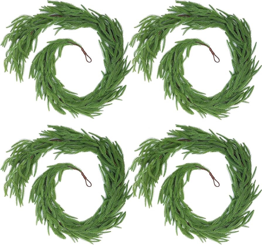 Hananona 4 Pcs Artificial Norfolk Pine Garlands, Real Touch Winter Pine Garland, Green Artificial... | Amazon (US)