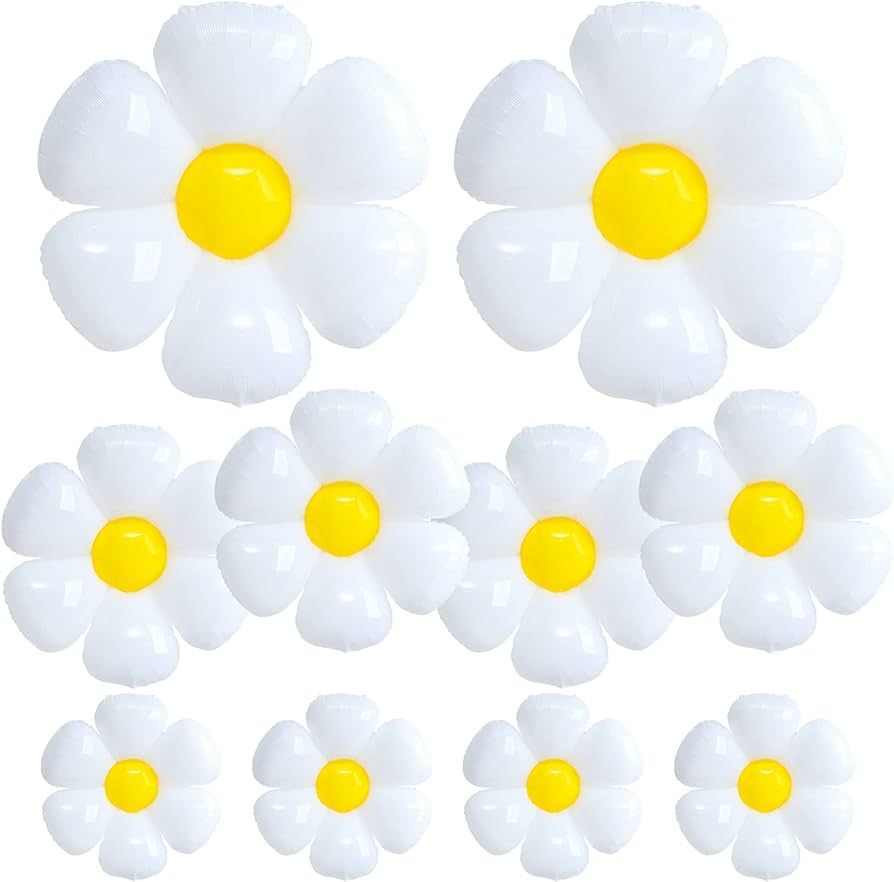 Cadeya 10 Pcs Daisy Balloons, Huge White Flower Aluminum Foil Balloons for Birthday, Baby Shower,... | Amazon (US)