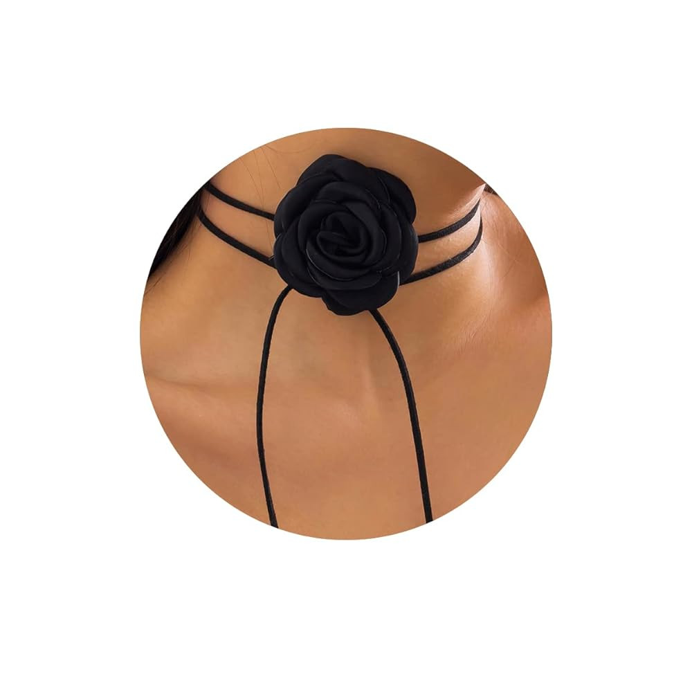 Flower Choker Necklace for Women - Adjustable Lace-up Design Handmade Velvet Floral Choker Neckla... | Amazon (US)