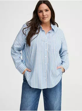 Relaxed Cotton Button-Up Shirt | Torrid (US & Canada)