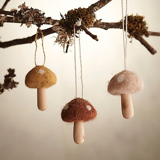 Woodland Mushrooms Felt Ornaments, Set of 3 | Terrain