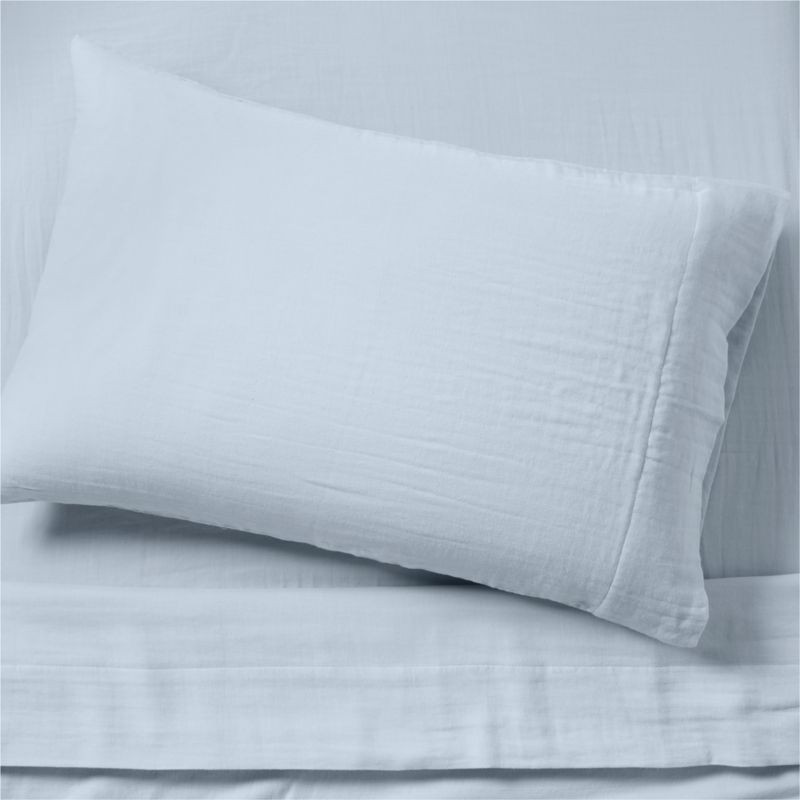 Supersoft Gauze Organic Cotton Sky Blue Twin XL Sheet Set | Crate & Barrel | Crate & Barrel