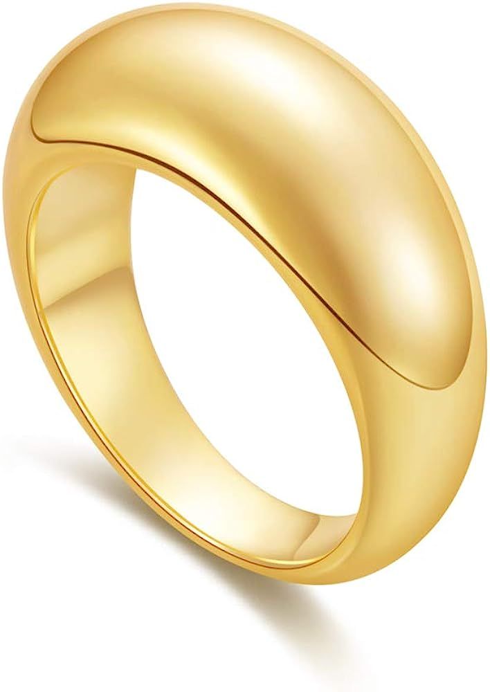 18K Gold Plated Rings for Women | Thick Chunky Dome Rings (5-10 Size) | Amazon (US)