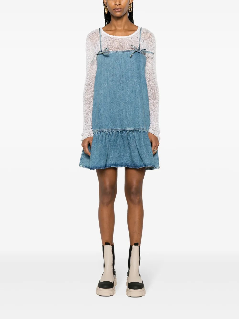 Tint bow-detail denim minidress | Farfetch Global