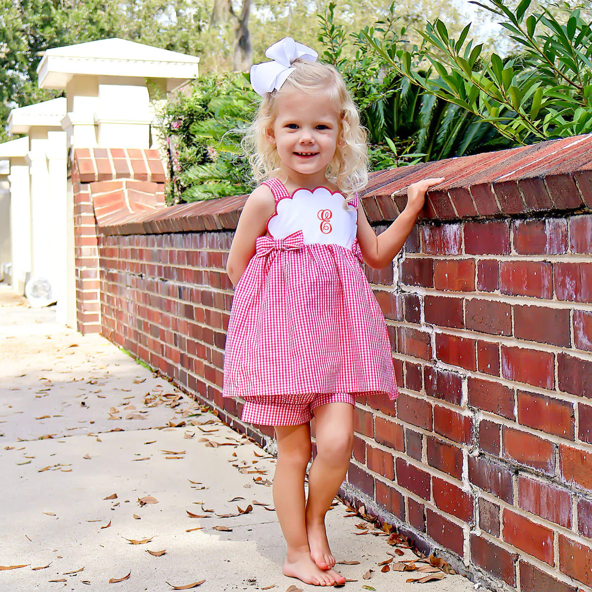 Red Gingham Scallop Side Bow Short Set | Classic Whimsy