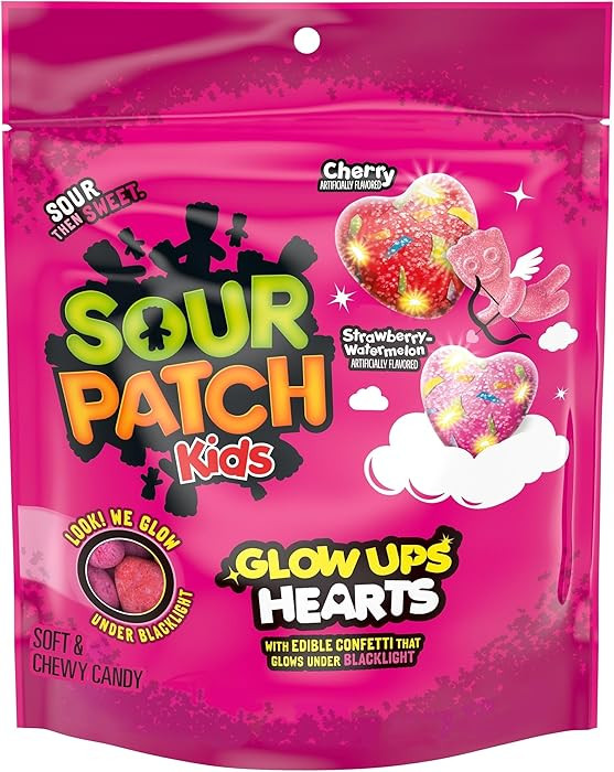 SOUR PATCH KIDS Glow Ups Hearts Soft & Chewy Valentine's Day Candy, 8.4 oz | Amazon (US)