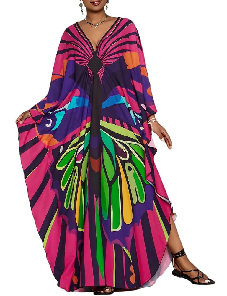 Bsubseach Plus Size Caftan Dress for Women Long Beach Kaftans Swimwear Beach Cover Ups Resort | Amazon (US)