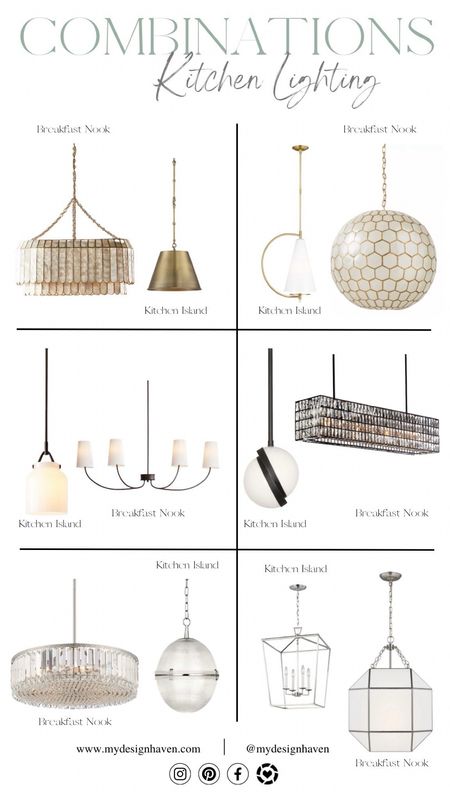 ✨Coordinating kitchen lighting combinations✨Do you get intimidated by this? You're not alone. One of my most asked questions that I get from friends, family and clients is how to coordinate kitchen island pendants and breakfast nook fixtures. It can be daunting trying to figure out how to coordinate the two without over-doing lines and materials such as metals, crystals and glass. My advice: mix it up! Don’t be afraid to use different materials. This post has a few examples that you can shop right on the LIKEtoKNOW.it app. Have more questions? Follow me on instagram @mydesignhaven and just ask, I just may write a post about it to help you out a little more 😉🤗. #LTKFind

#LTKhome #LTKMostLoved #LTKsalealert