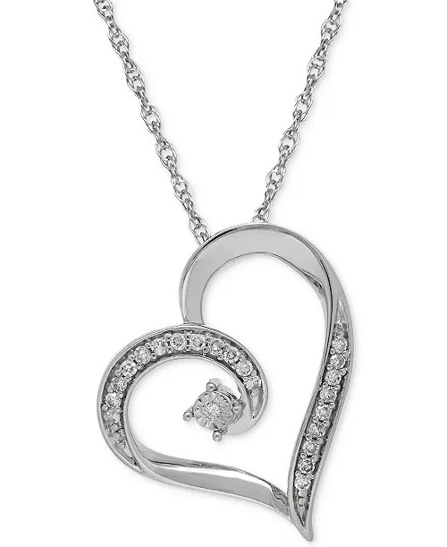 Diamond Heart Pendant Necklace (1/10 ct. t.w.) in Sterling Silver | Macy's