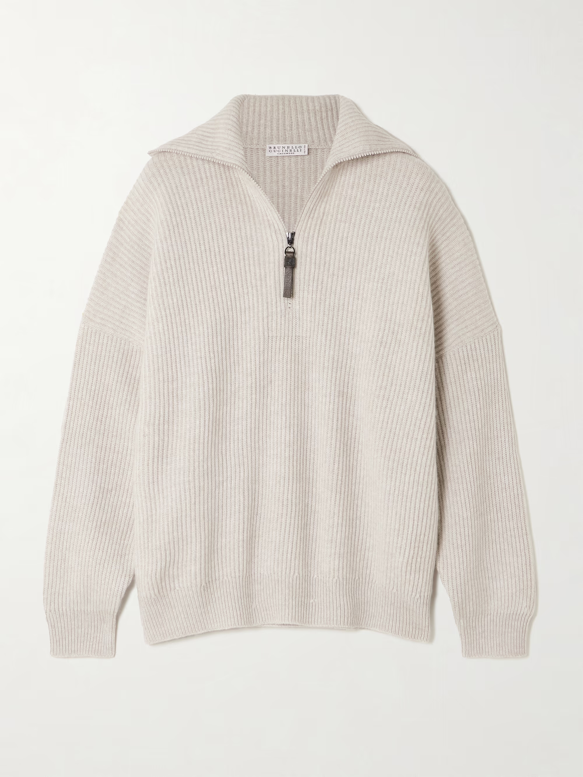 Bead-embellished ribbed cashmere half-zip sweater | NET-A-PORTER (UK & EU)