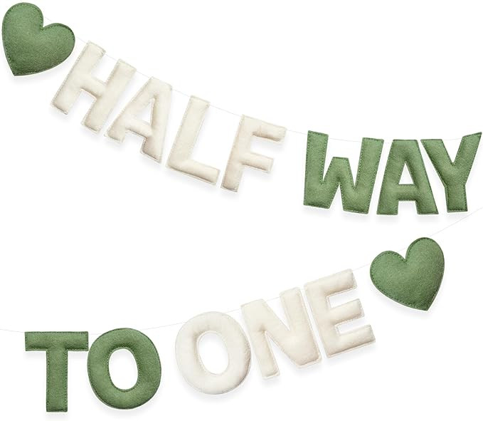 Sage Green Heart 1/2 Way to One Birthday Decoration Pre-Strung Handmade Felt Half Way To One Sign... | Amazon (US)