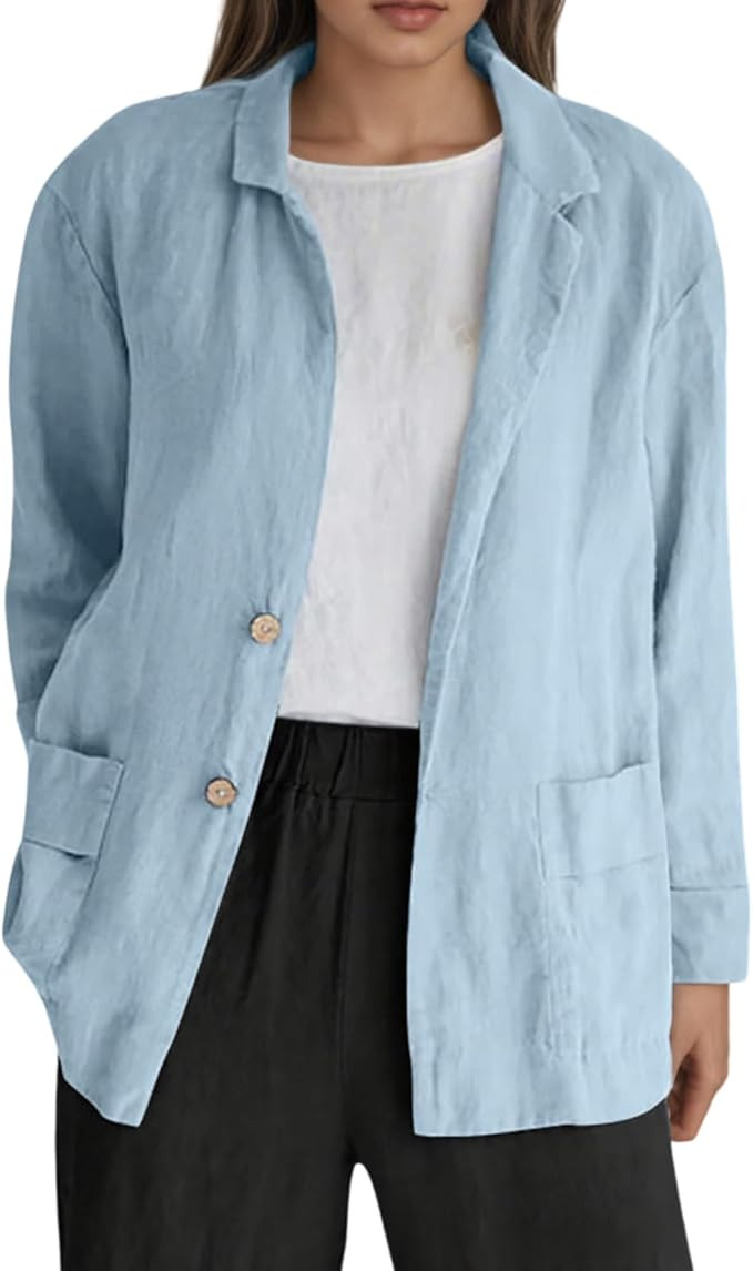 Nupucy Women's Linen Blazer Long Sleeve Lapel Collar Button Down Suit Blazer Spring Fall Lightwei... | Amazon (US)