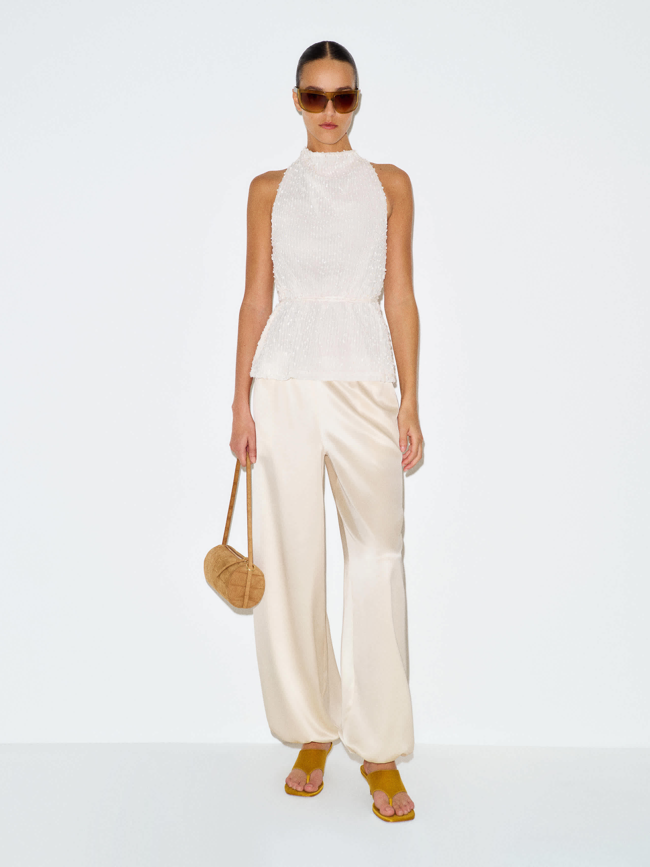 Reformation Aven Satin Pant Ivory Medium | Reformation (Global)