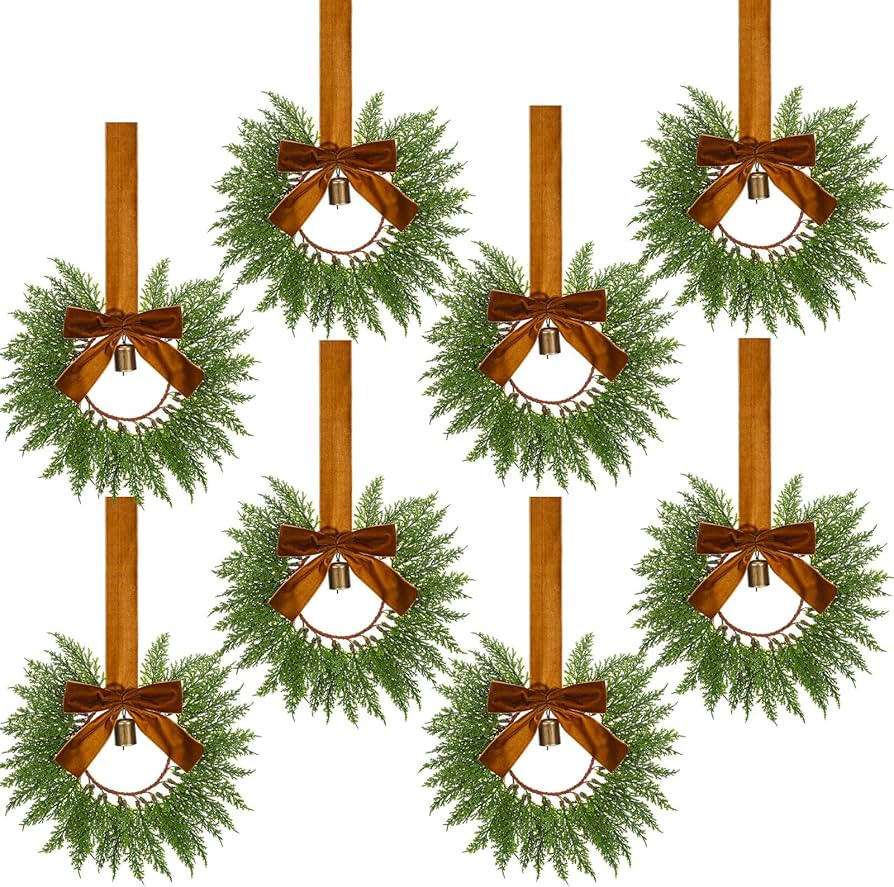 Dingion 8 Pcs 9.8" Small Christmas Cabinets Wreaths Mini Wreaths for Kitchen Window Chair Backs w... | Amazon (US)