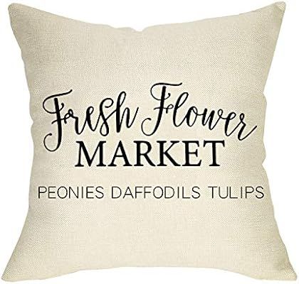 Softxpp Fresh Flower Market Spring Throw Pillow Cover Decorative Farmhouse Cushion Case Peonies D... | Amazon (US)