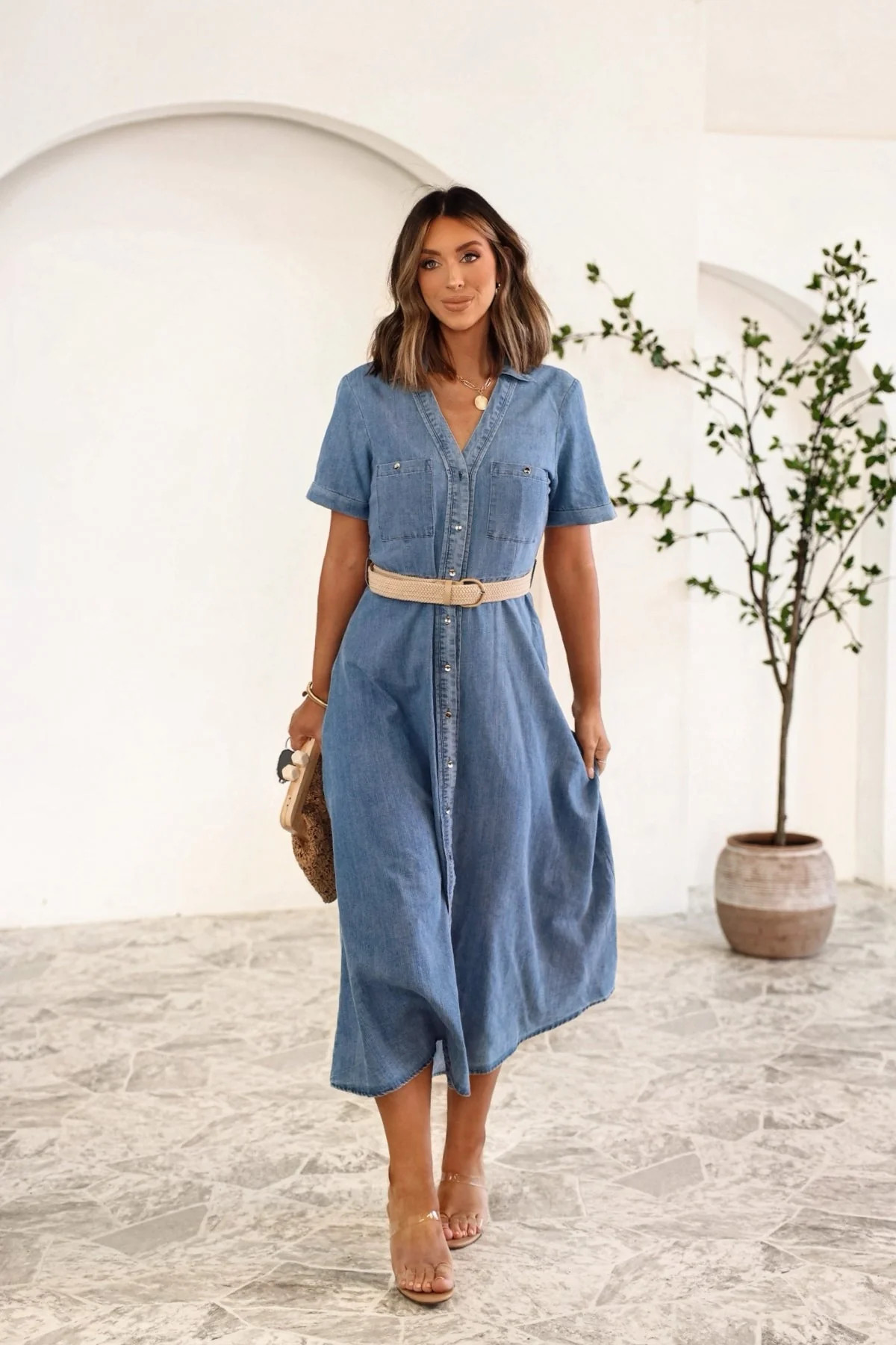 Denim Belted Midi Dress | Magnolia Boutique