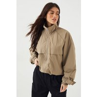 DSGN Studio Women's Nylon Zip Through Funnel Neck Track Jacket in Taupe | Size: Large | boohoo (US & Canada)