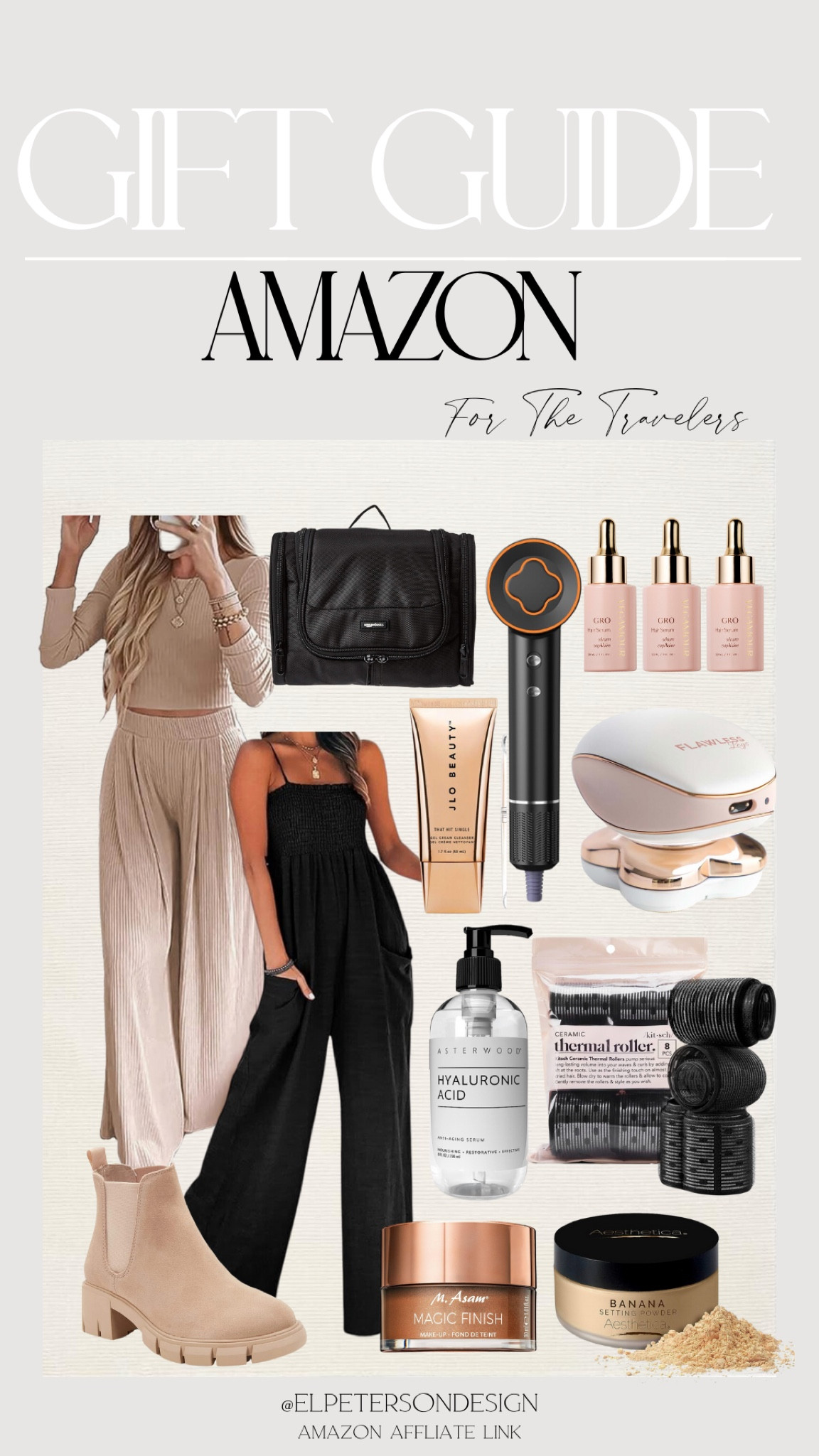  Loungewear
Jumpsuit
Hair strum
Blow dryer
Tote bag
Hair roller
Makeup 


#LTKGiftGuide