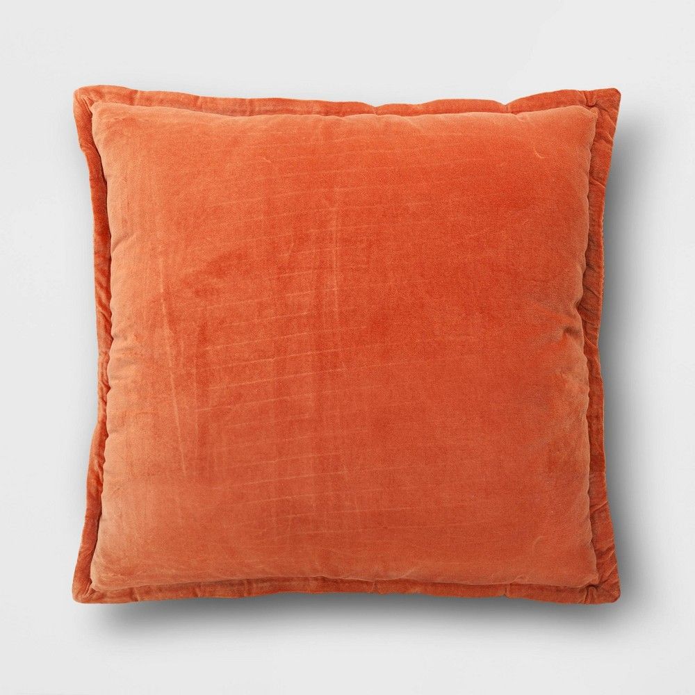 Oversized Square Velvet Reversed to Herringbone Pillow Orange - Threshold | Target