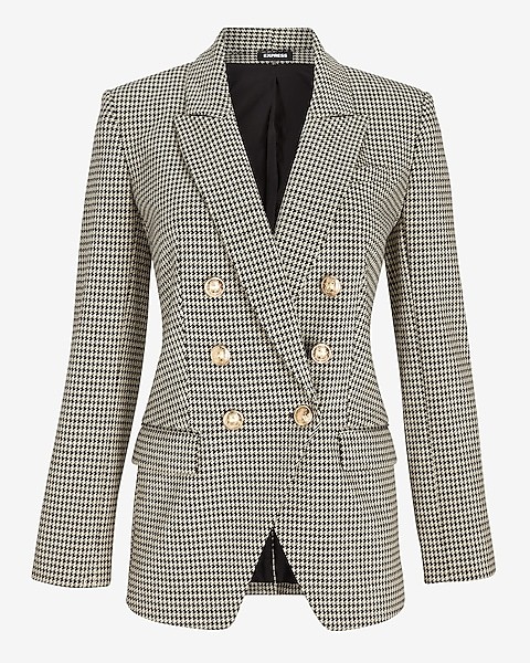 Houndstooth Knit Peak Lapel Double Breasted Blazer | Express